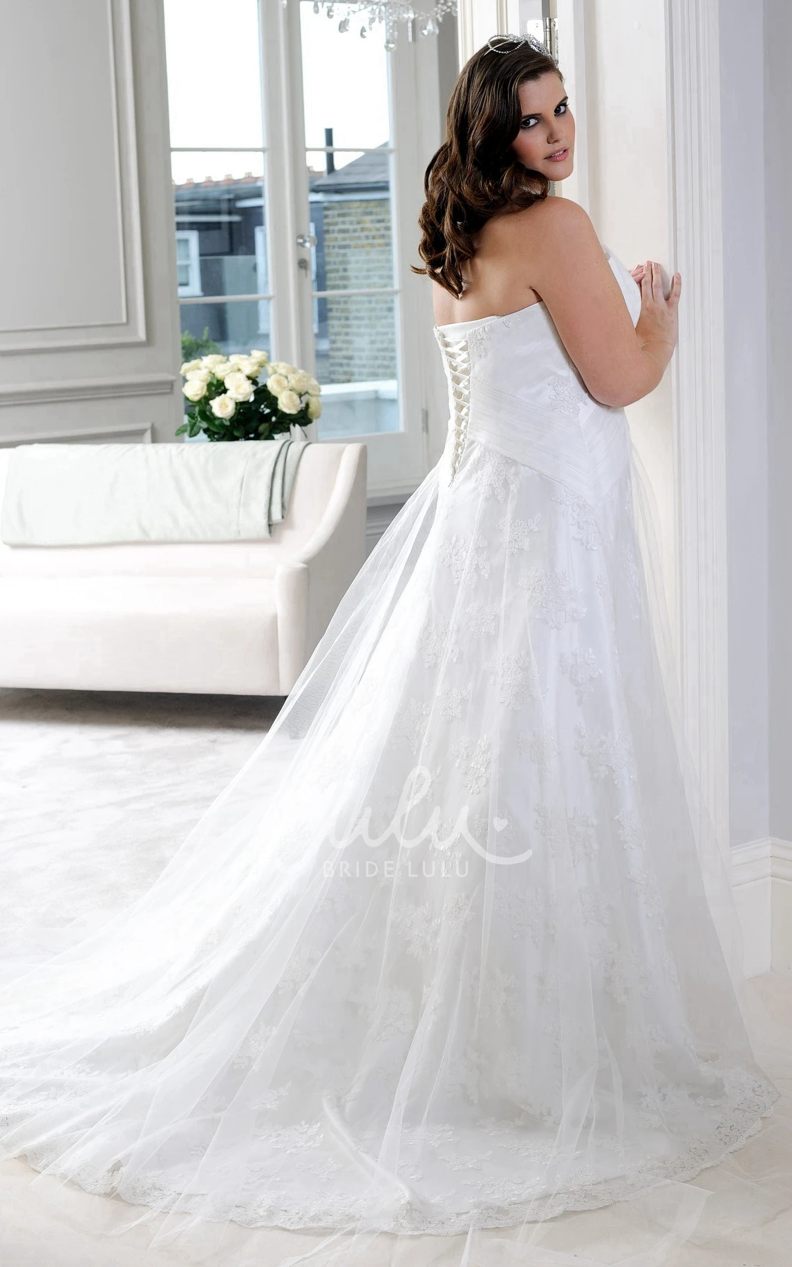 Halter Appliqued Prom Dress with Brush Train and Beading