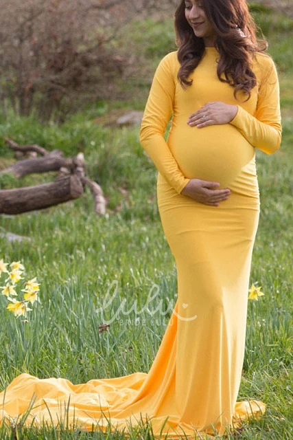 Sweep Train A-Line Maternity Dress with Long Sleeves and Empire Waist