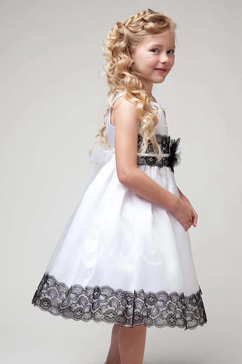 Floral Lace & Satin Flower Girl Dress with Appliques and Sash Tea-Length