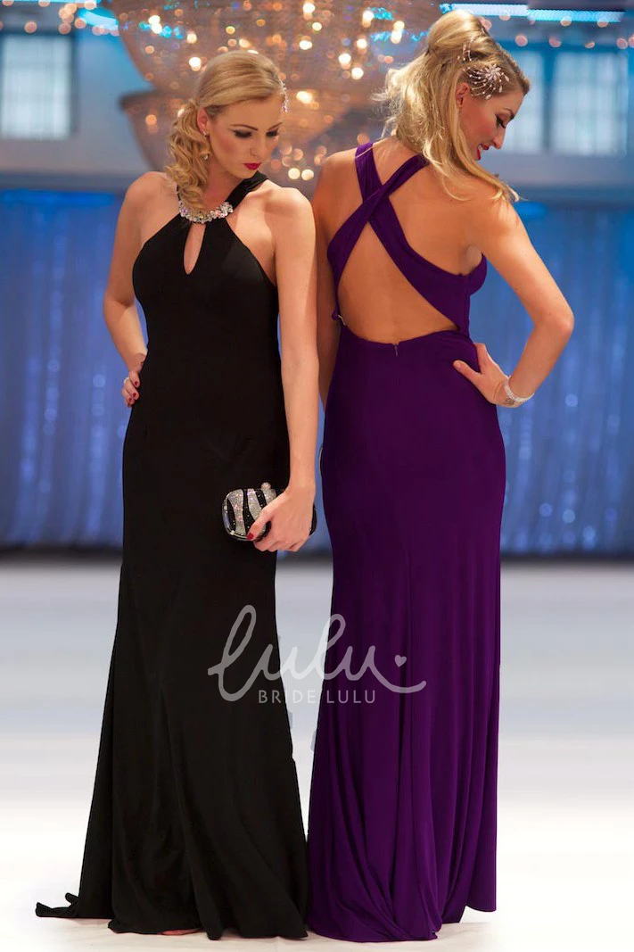 Sleeveless Scoop-Neck Jersey Prom Dress Floor-Length Sheath