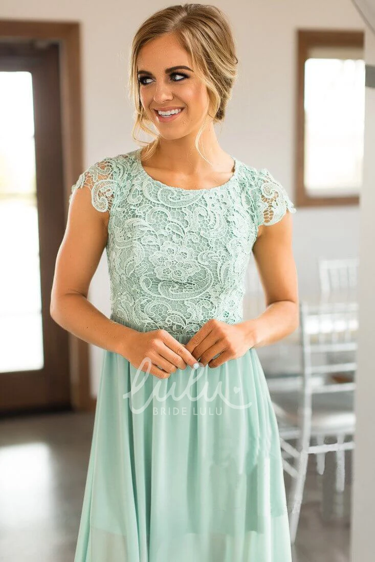 Cap-sleeve Chiffon Bridesmaid Dress with Keyhole Back Elegant Bridesmaid Dress