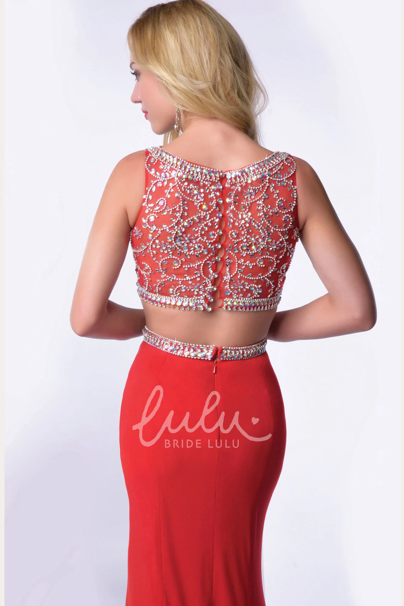 Glimmering Bodice Two Piece Sleeveless Chiffon Homecoming Dress Women's Homecoming Dress