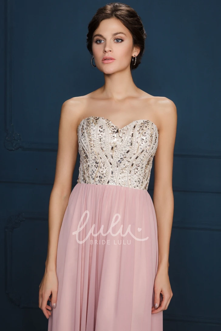 Floor-Length Chiffon Evening Dress with Sweetheart Neckline and Beaded Details in A-Line Style