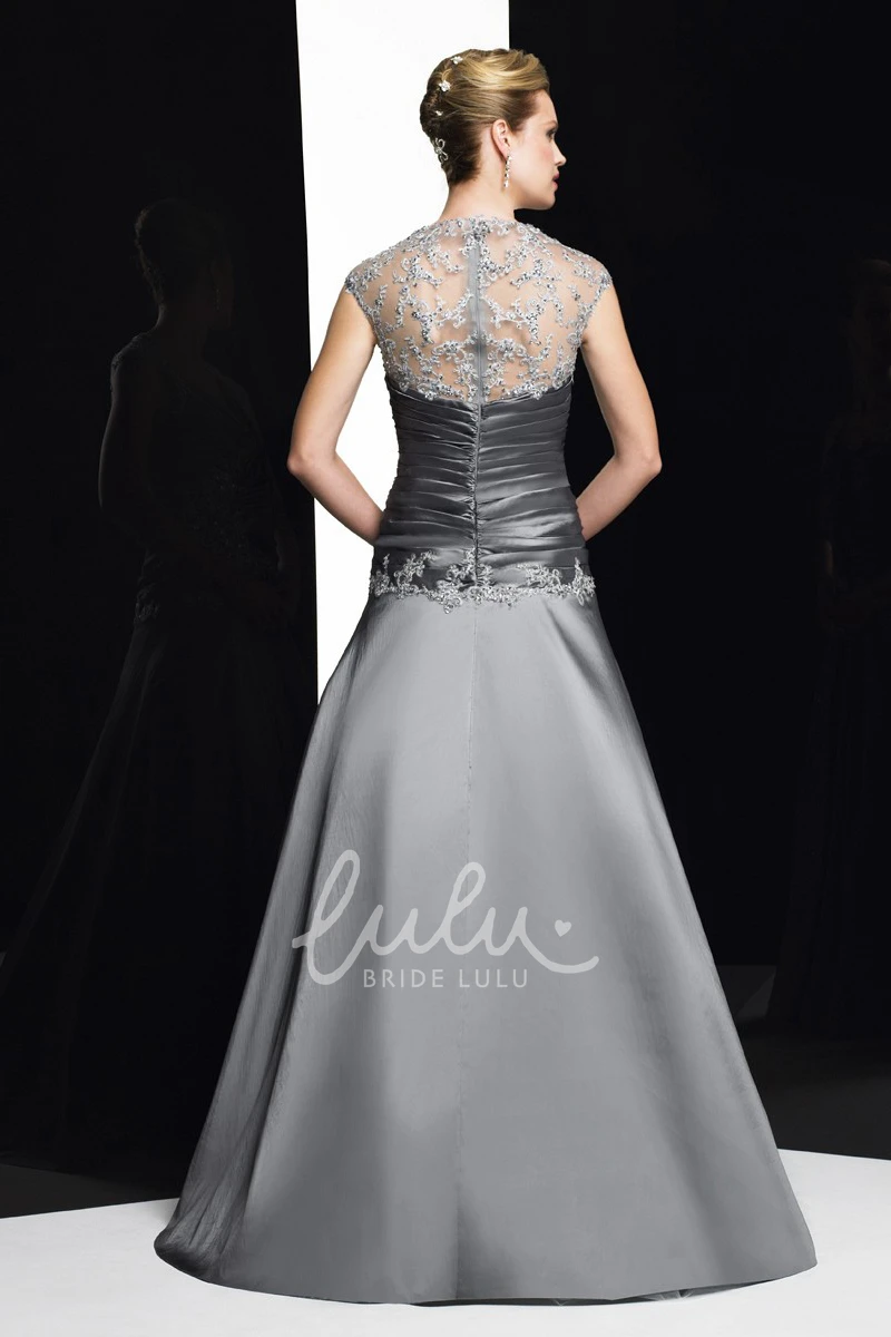 Queen Anne Satin Formal Dress A-Line Maxi Sleeveless Appliqued