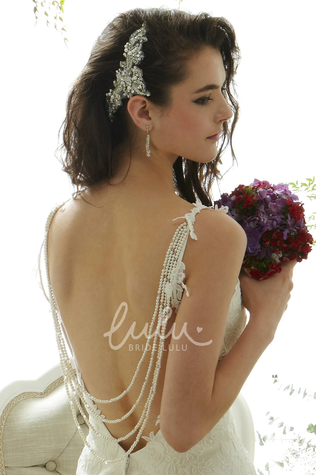 Backless Lace Wedding Dress with Appliques and Beading A-Line Floor-Length Sleeveless