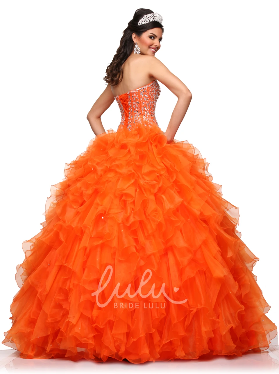 Crystal Bodice Chiffon A-Line Formal Dress with Cascading Ruffles