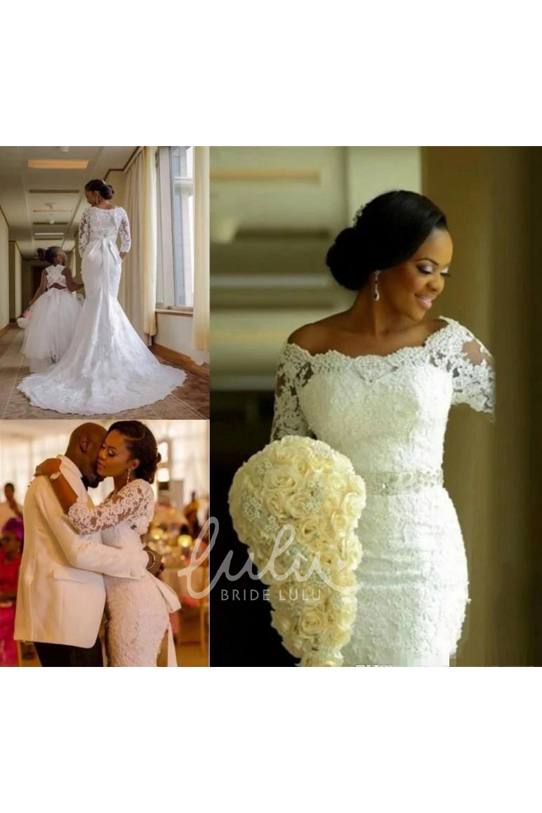 Off-the-shoulder Lace Mermaid Wedding Dress with Trumpet Skirt and Zipper