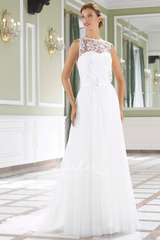 Lace A-Line Wedding Dress with Illusion Back and Court Train