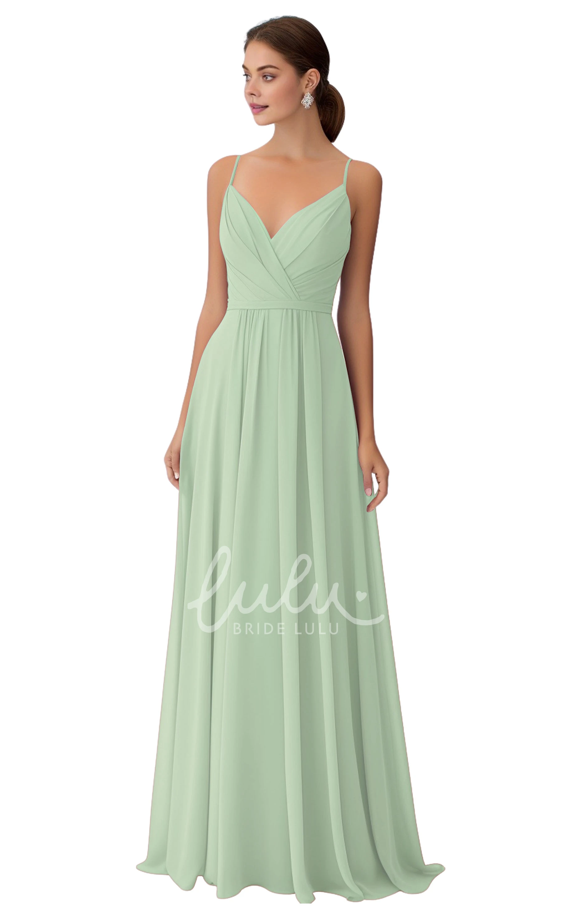 V-neck A-Line Chiffon Bridesmaid Dress Bohemian and Unique