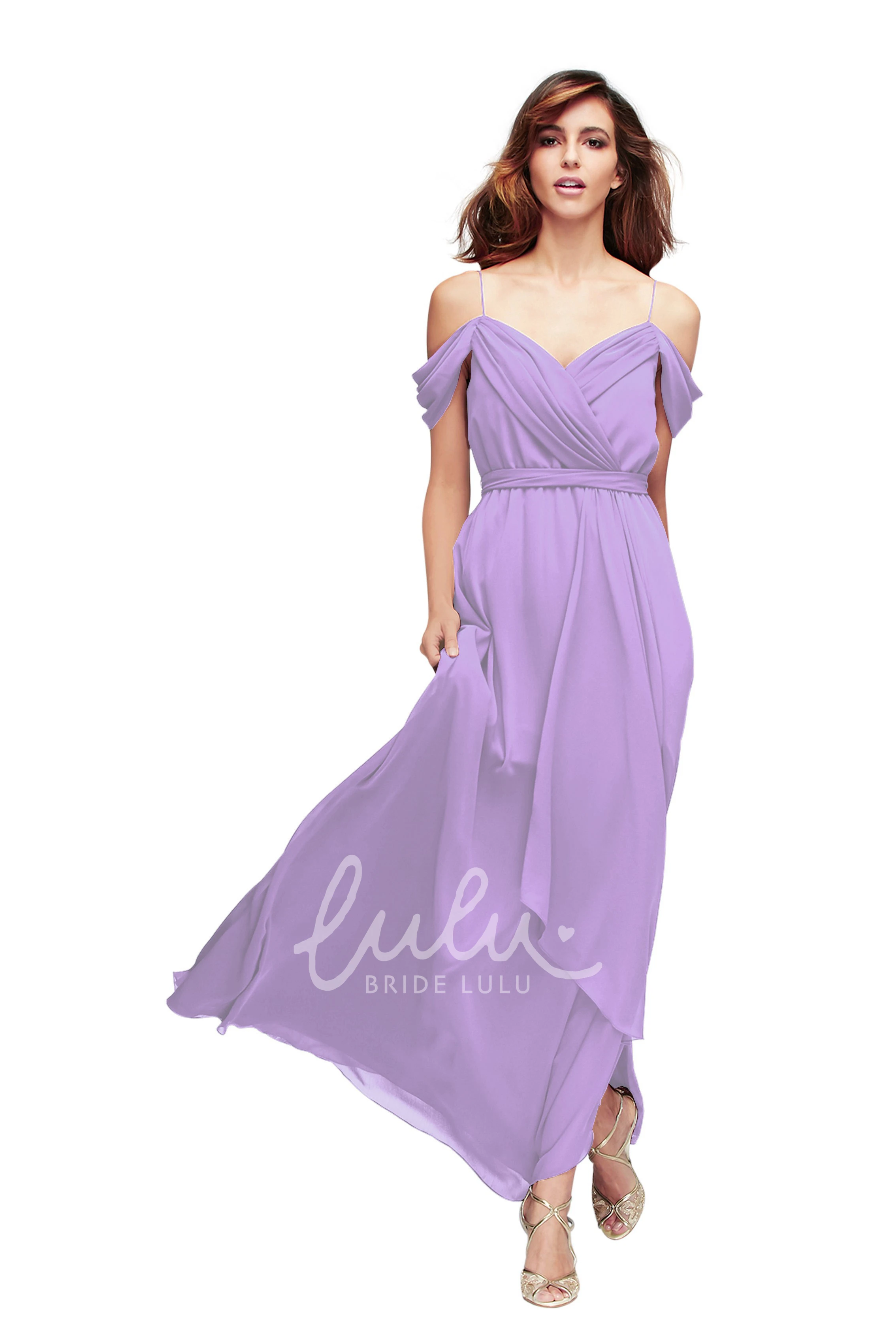 Ruched Spaghetti Chiffon Bridesmaid Dress Sleeveless Multi-Color Convertible
