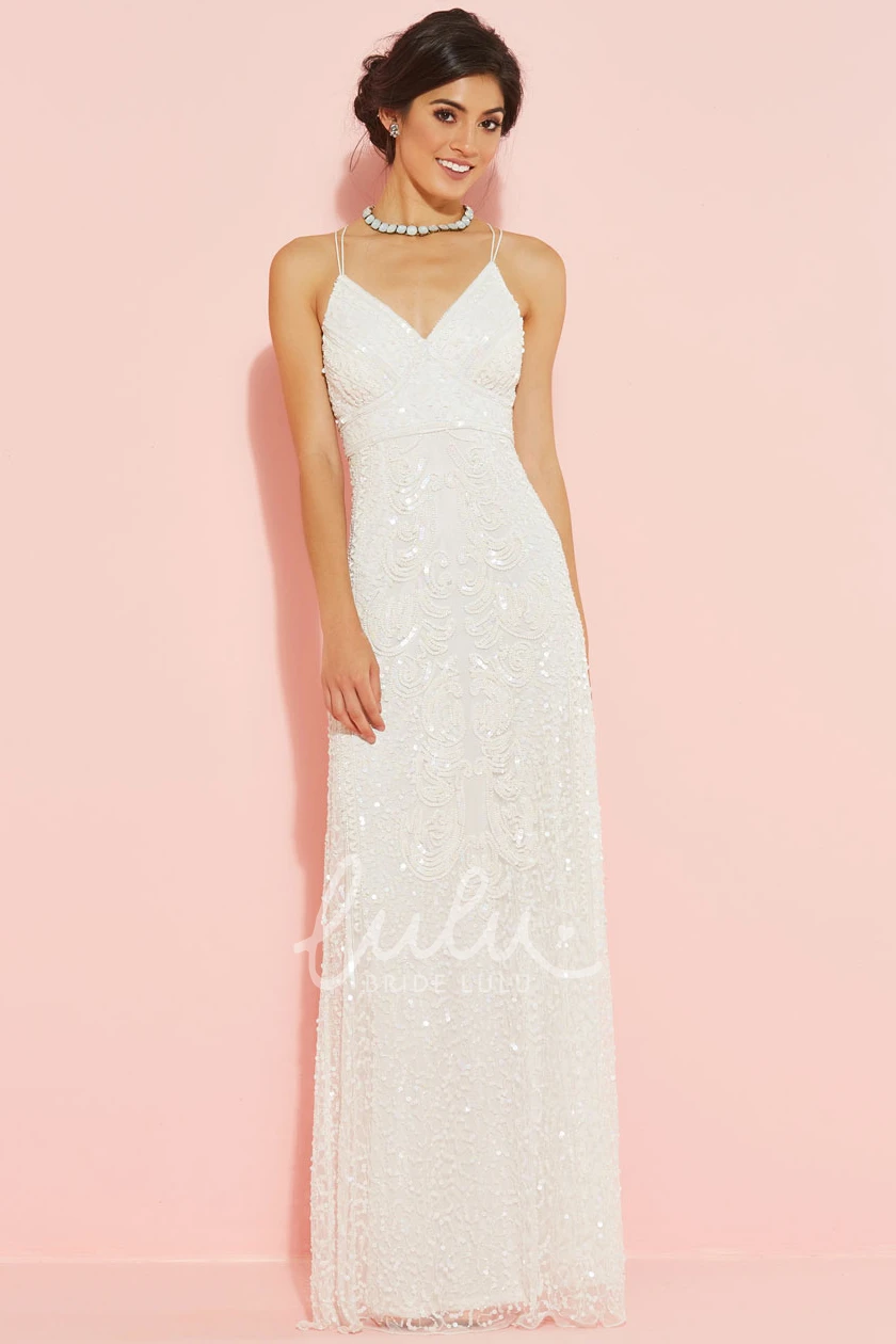 Sequined Sheath Wedding Dress Sleeveless Spaghetti Floor-Length