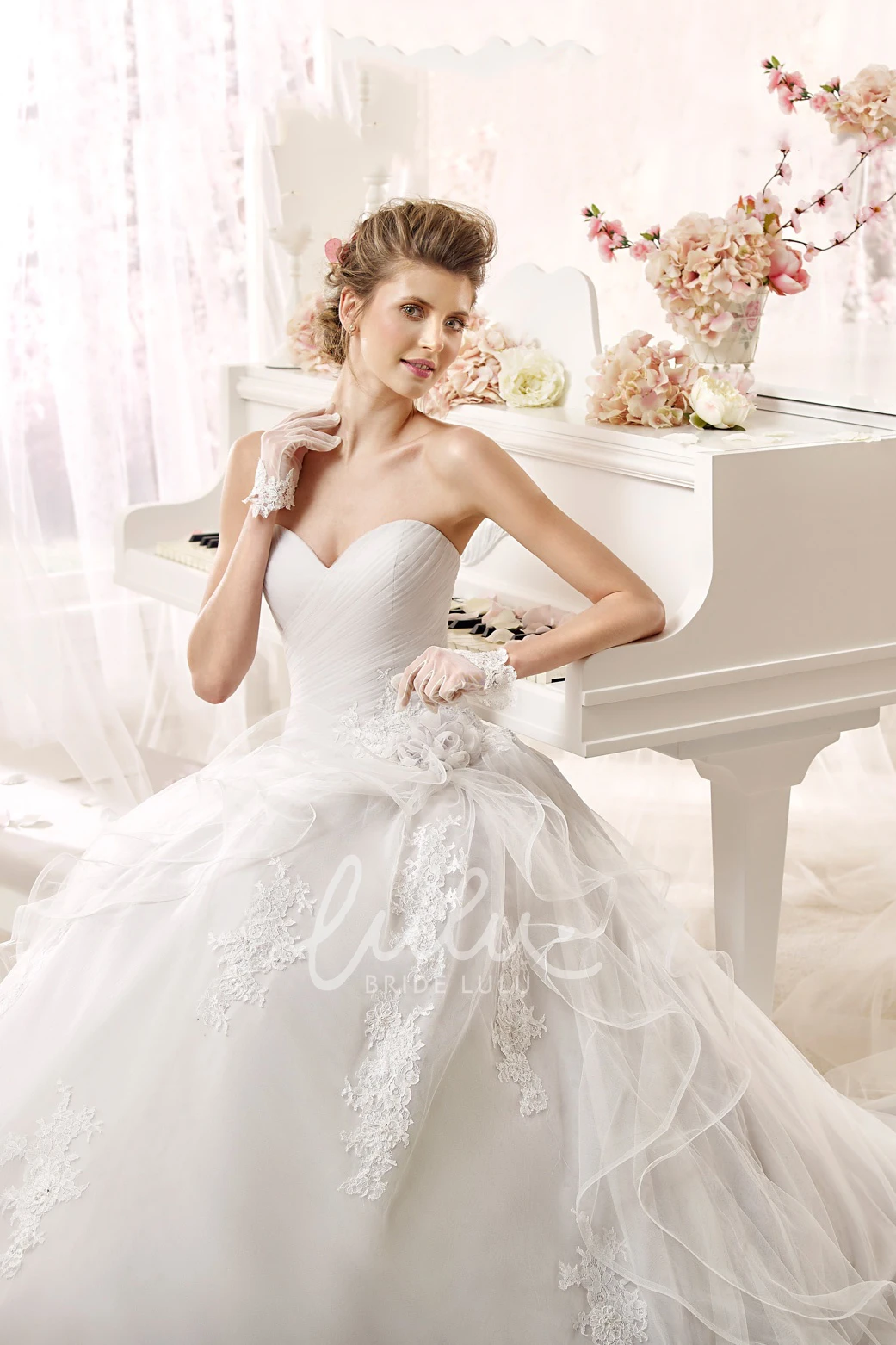 A-line Wedding Dress with Asymmetrical Ruching and Flowers Sweetheart Flowy
