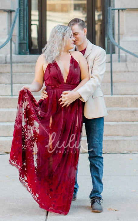 Plus Size A-Line V-neck Tulle Sleeveless Evening Dress Romantic Country Simple