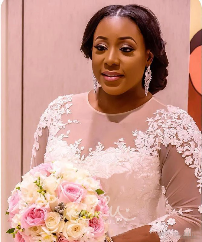 Plus Size Mermaid Wedding Dress Sheer Long Sleeves Flowy Country