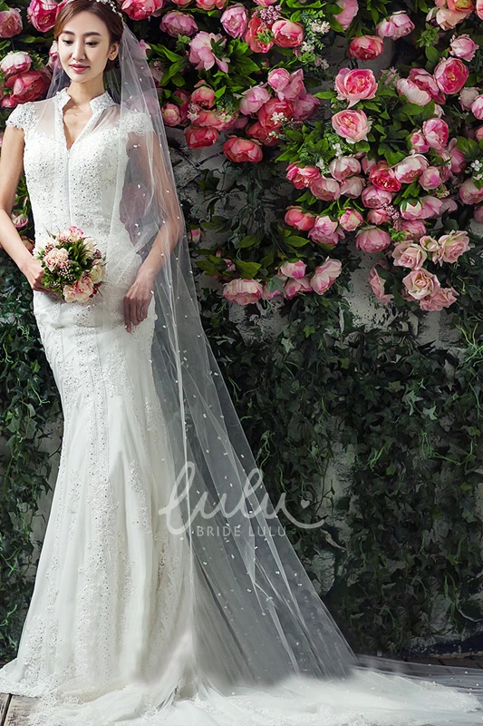 Pearl Tulle Long Wedding Veil for Fairy Brides