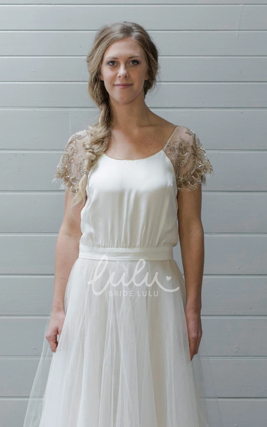 Ivory Paige Wedding Dress with Copper Beading and Tulle Skirt