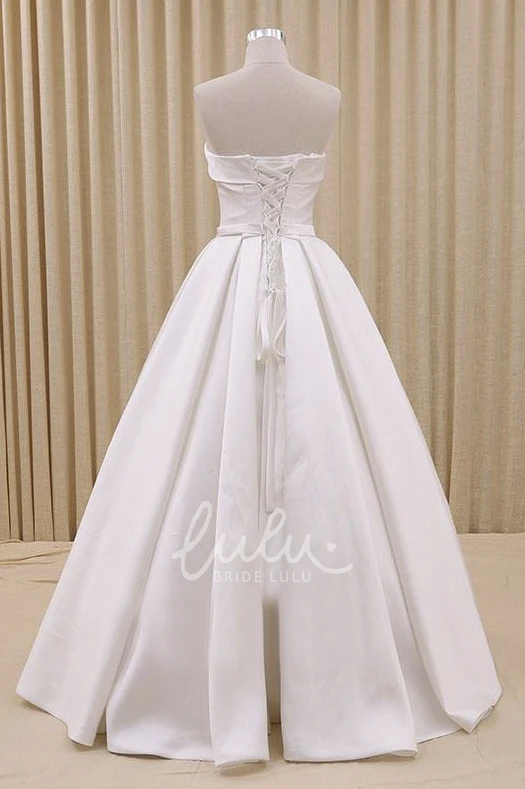 Strapless Princess Wedding Dress with Ruched Bodice Lace-up Back and Delicate Bow Belt