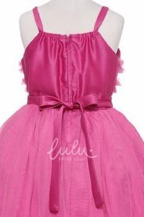 Bowed Tulle&Satin Flower Girl Dress with Embroidery Short Bridesmaid Dress Unique