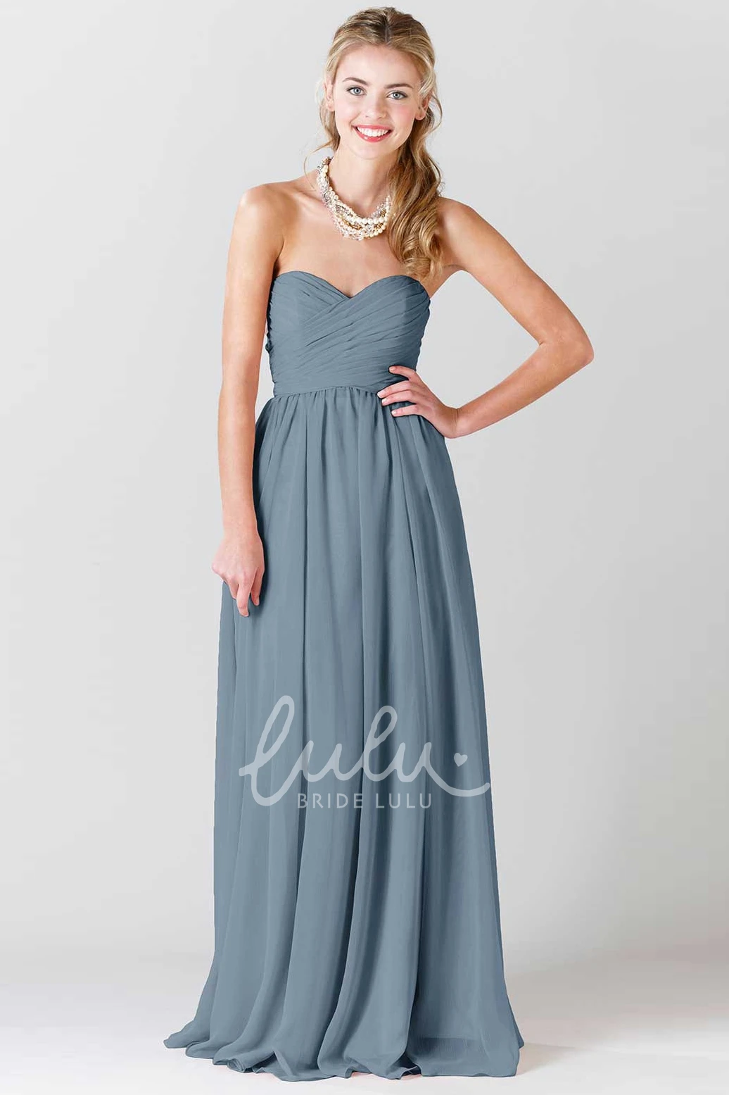 Sweetheart Criss-Cross Sleeveless Chiffon Bridesmaid Dress Floor-Length