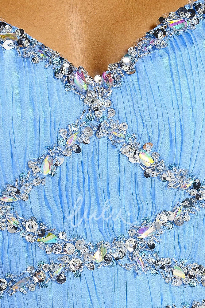 Long Sweetheart A-Line Tulle&Satin Prom Dress Sleeveless and Beaded