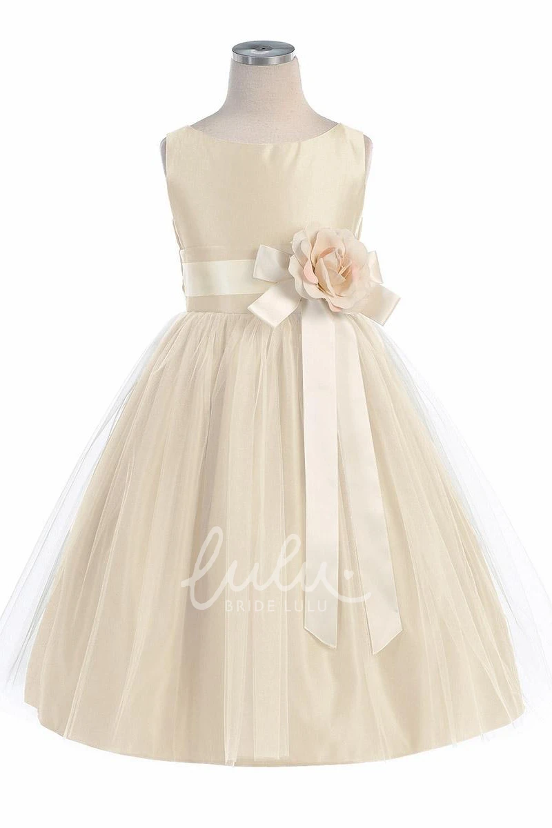 Tiered Tulle & Satin Tea-Length Flower Girl Dress Elegant 2025 Wedding Dress