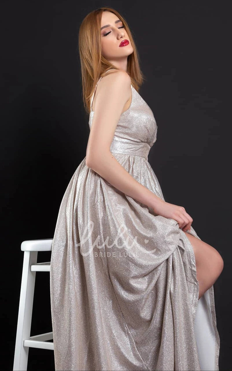 Spaghetti Sequin Open Back Evening Dress Sexy A-line Dress