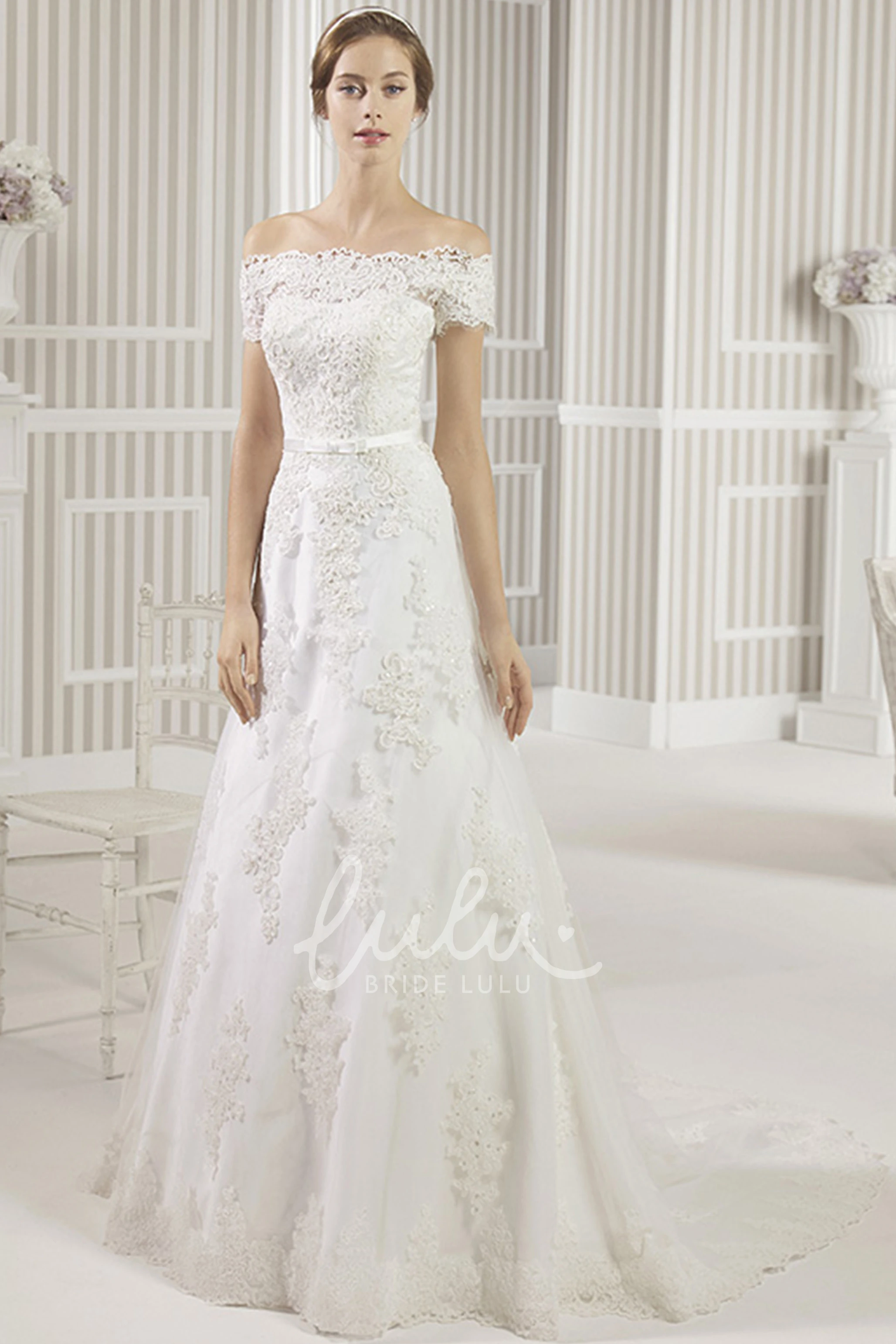 Off-The-Shoulder A-Line Lace Wedding Dress Romantic Wedding Dress