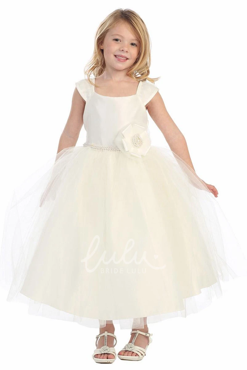Tiered Cap-Sleeve Tea-Length Flower Girl Dress