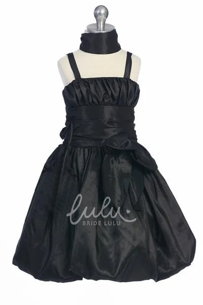 Taffeta Split-Front Flower Girl Dress Tea-Length Straps Bowed