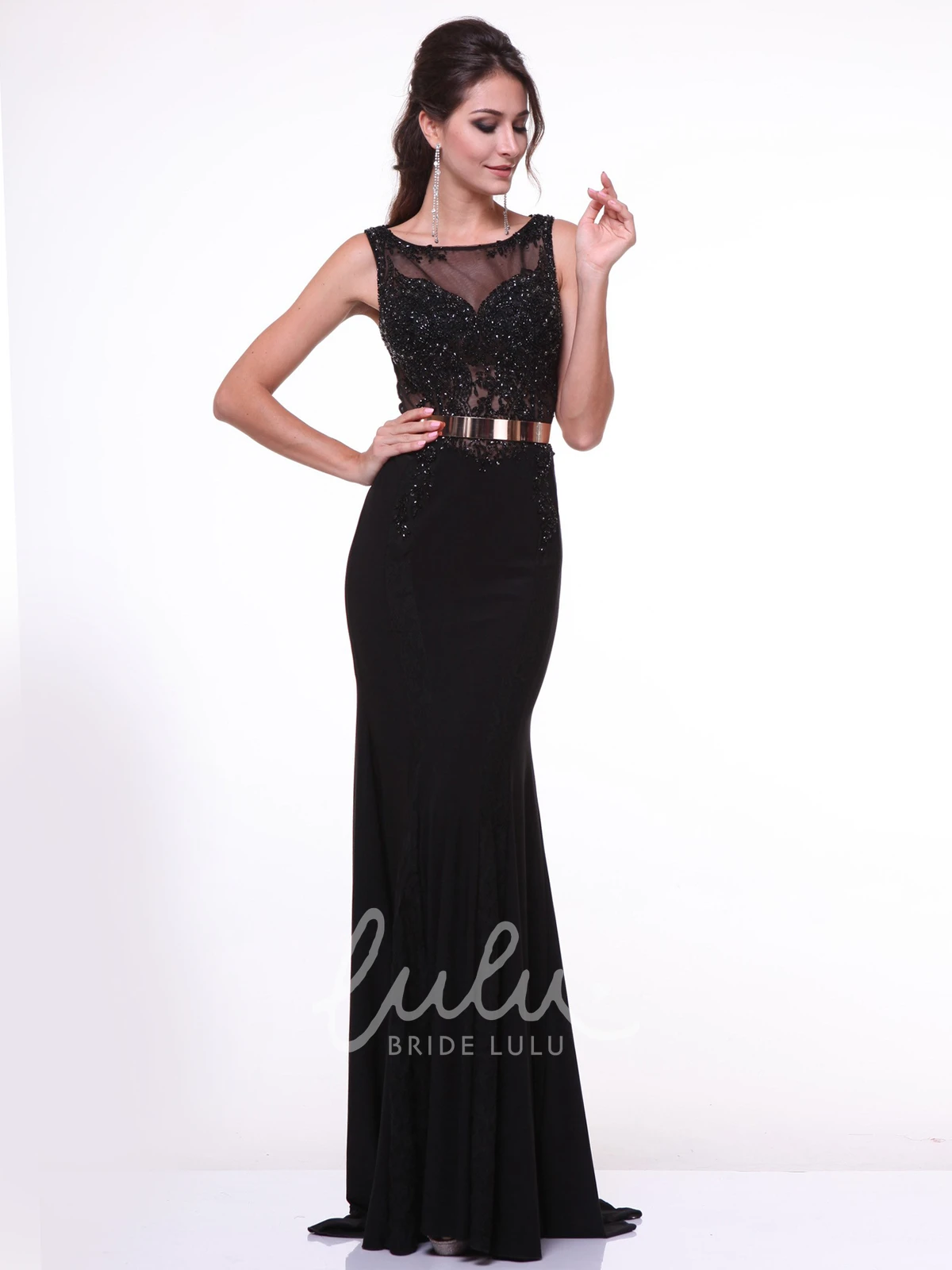 Sleeveless Jersey Sheath Dress with Illusion Bateau Neckline Prom Dress
