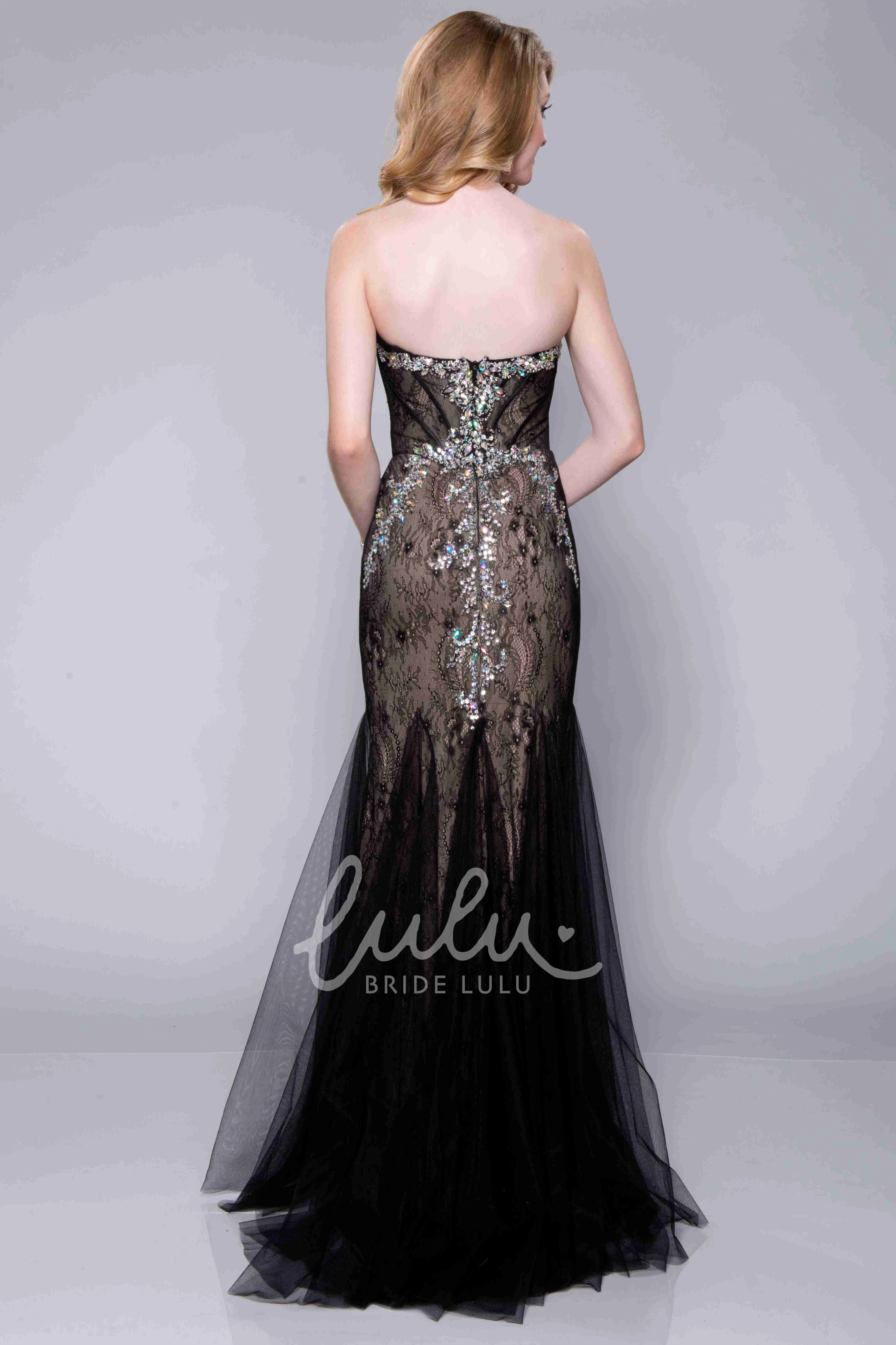 Mermaid Lace Sweetheart Prom Dress Crystal Embellished Mermaid Prom Dress with Tulle Skirt