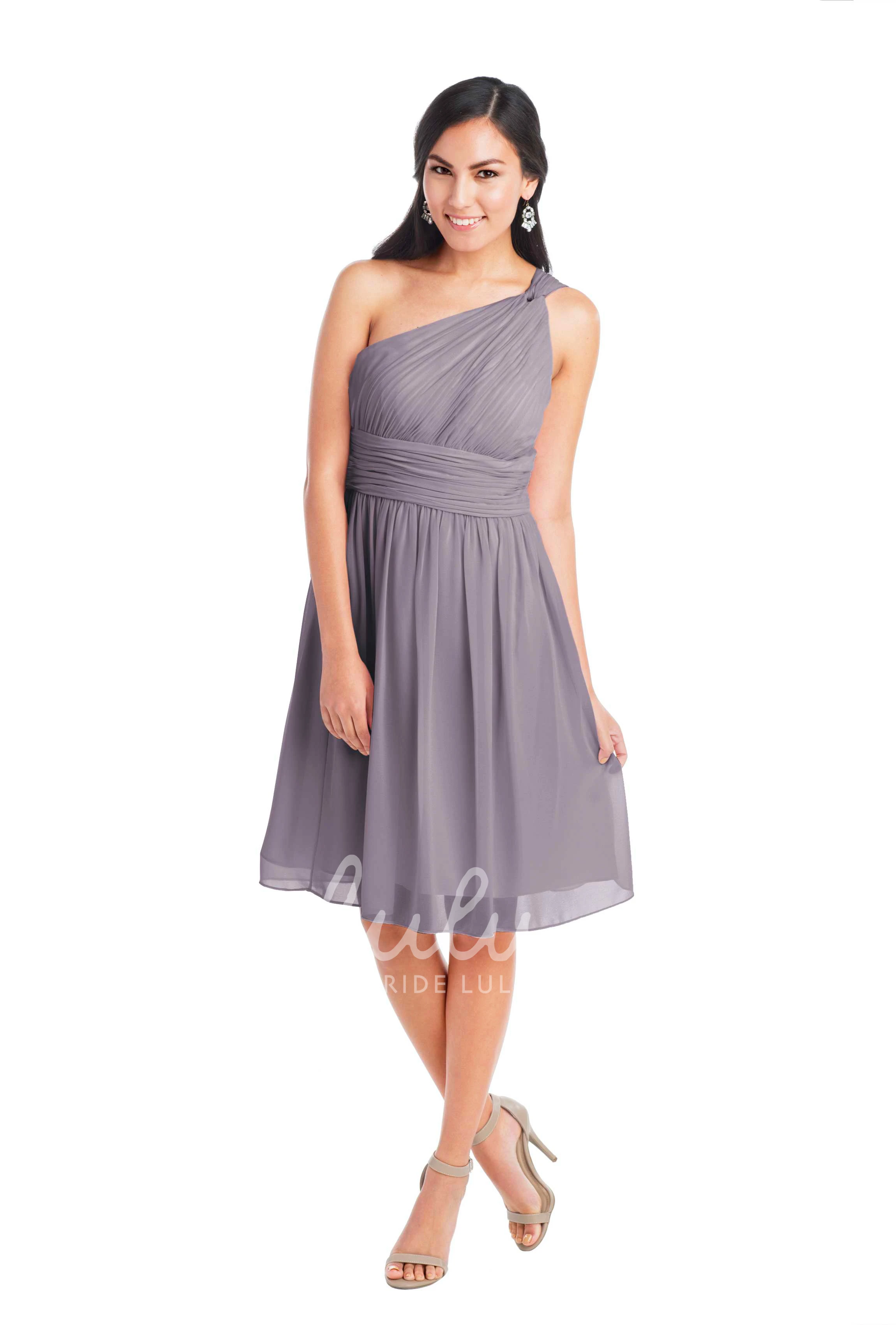 Knee-Length One-Shoulder Ruched Chiffon Convertible Bridesmaid Dress Sleeveless Muti-Color Straps
