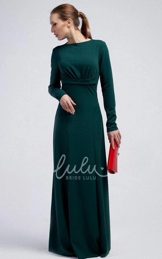 Formal Sheath Dark Green Jersey Dress with Long Sleeves