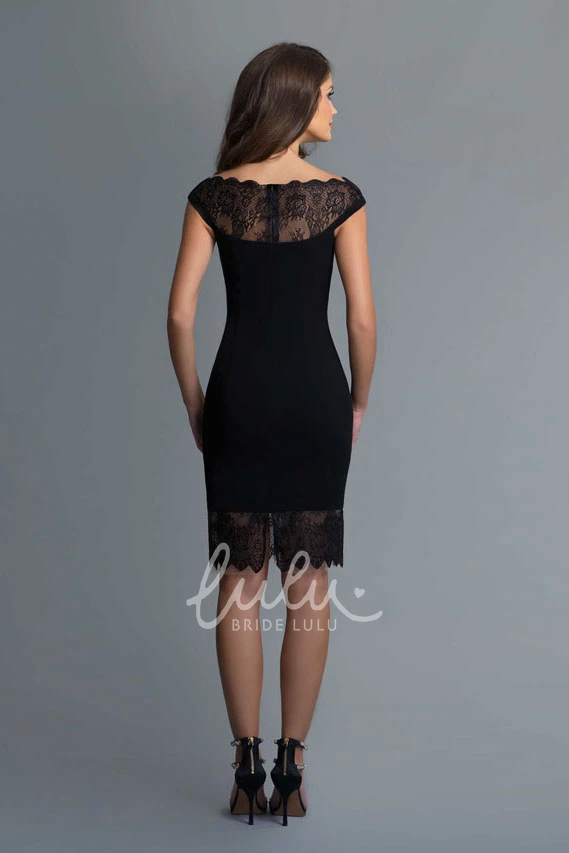 Knee-Length Lace Illusion Pencil Dress with Bateau Neckline in Jersey Fabric