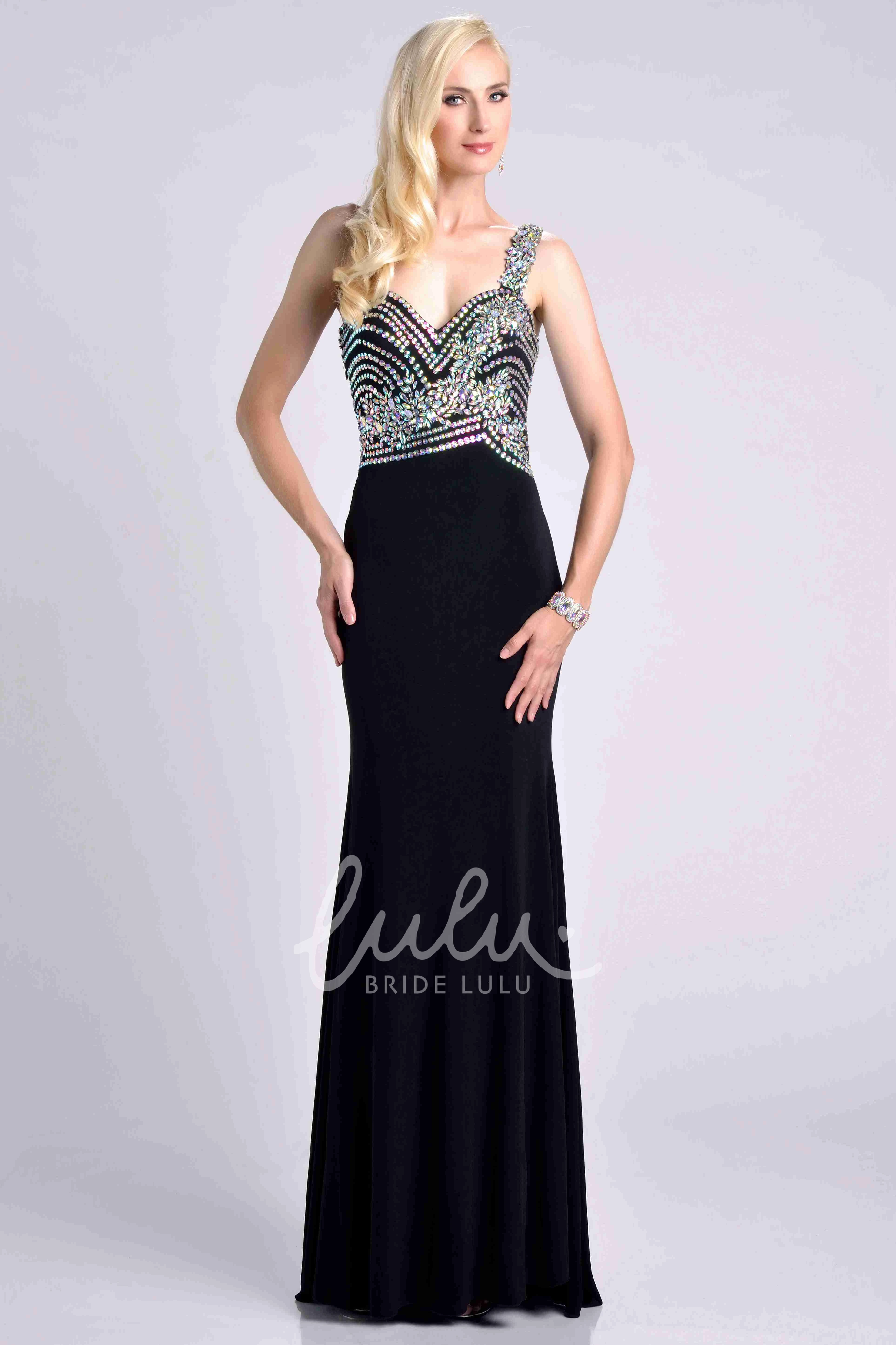 Crystal Embellished Sheath Chiffon Gown Classy Prom Dress