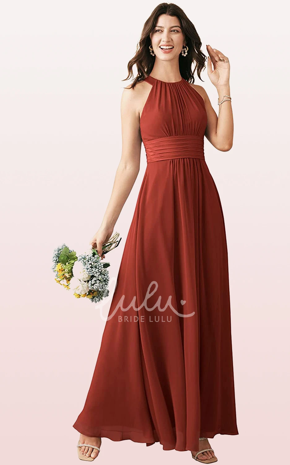 Halter Chiffon Ankle-Length A-Line Bridesmaid Dress with Ruching Boho & Beachy
