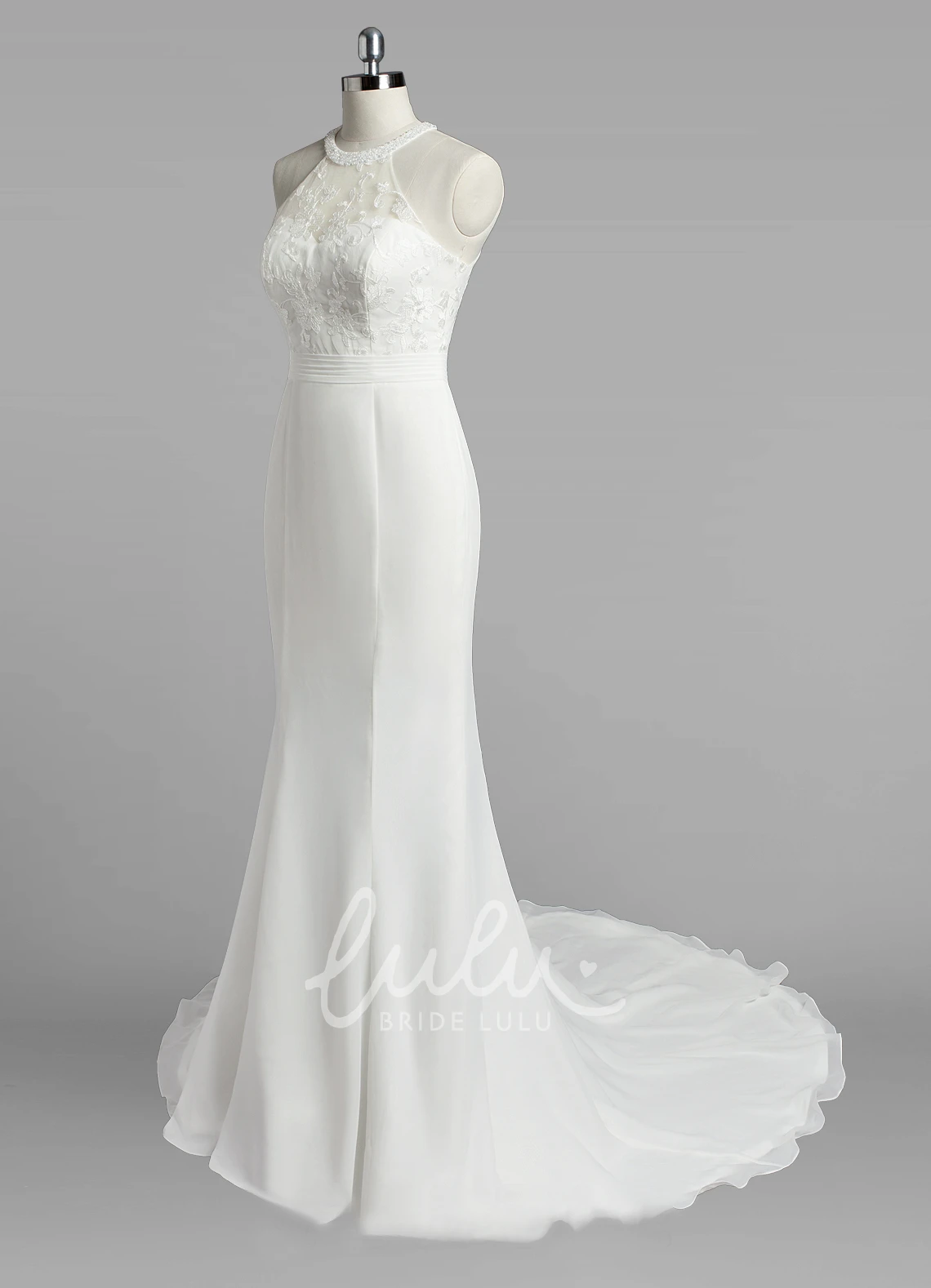 Lace Bodice Mermaid Wedding Dress with Jewel Neckline