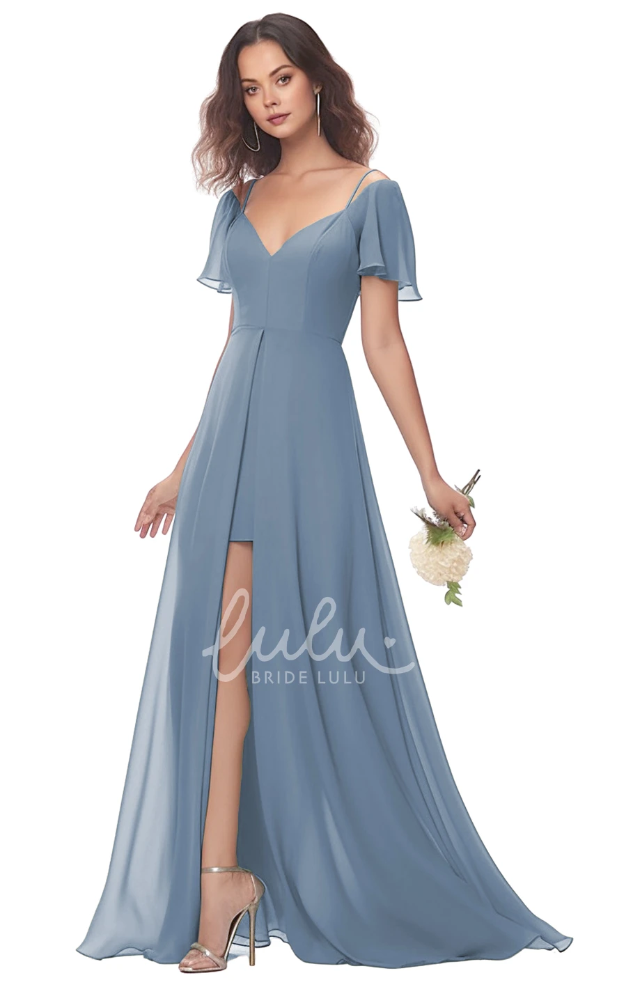 A-Line Chiffon V-neck Bridesmaid Dress with Split Front Modest & Unique