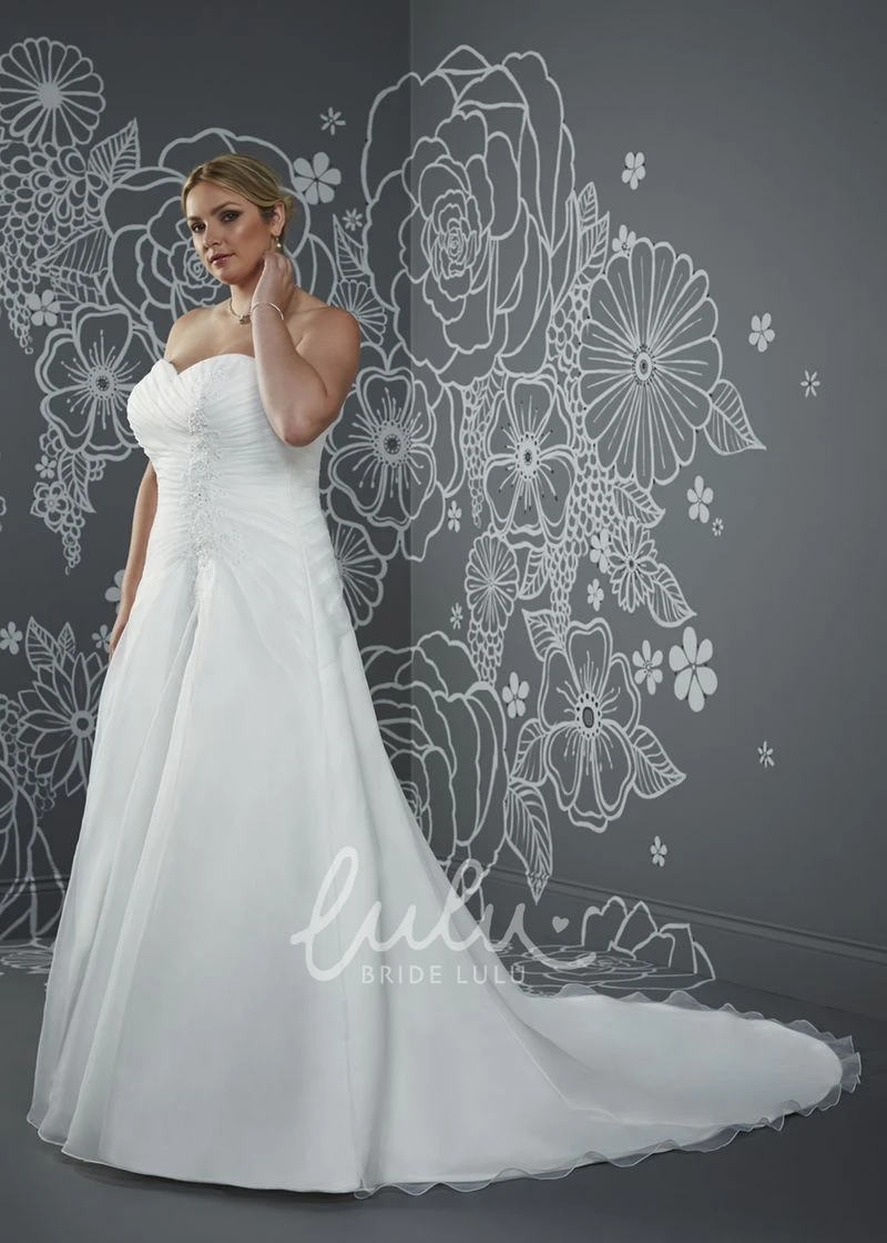 A-Line Long Sweetheart Sleeveless Satin Criss Cross Beading Court Train Corset Back Beading Dress