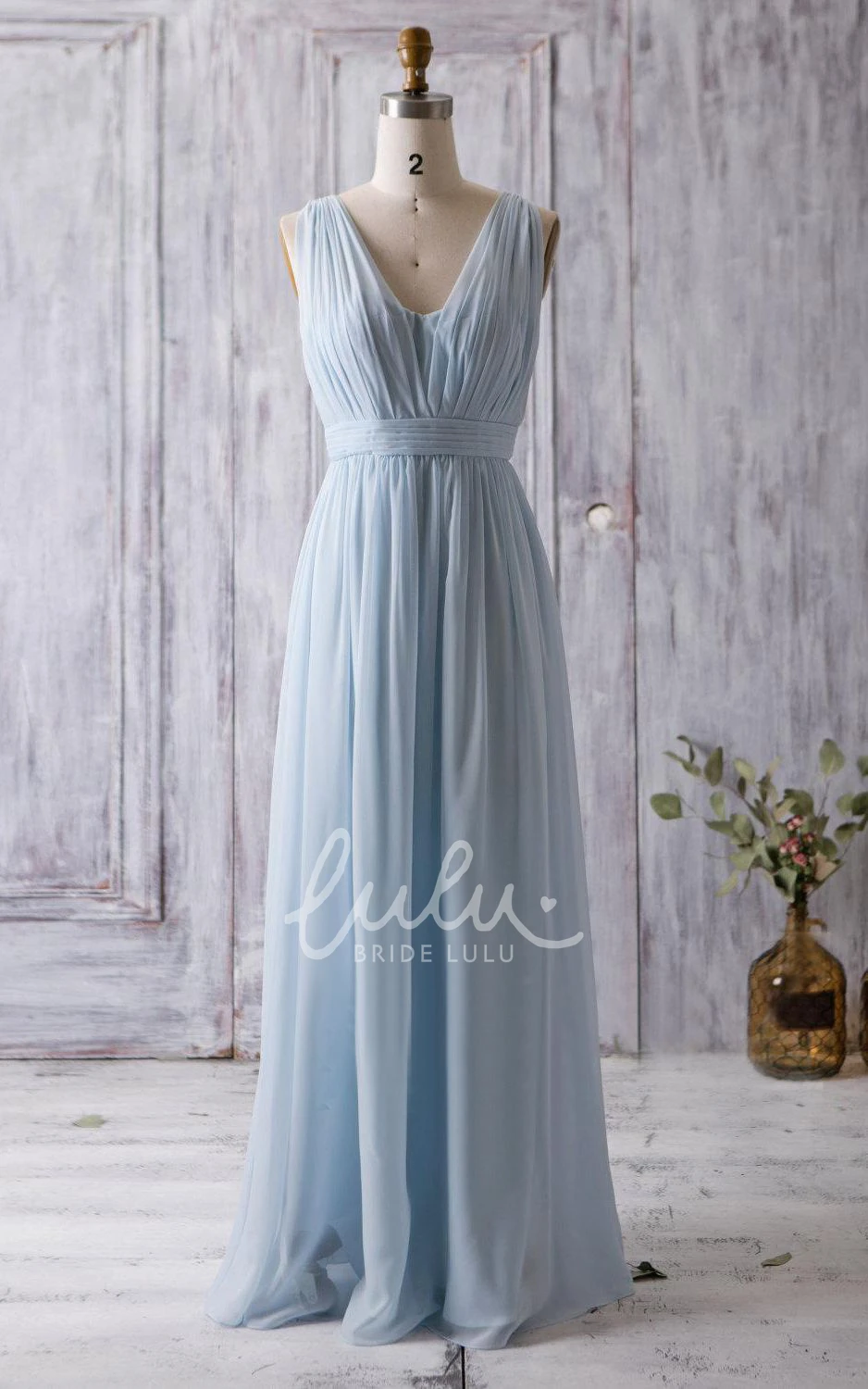 A-line V Neck Chiffon Formal Dress with Empire Waist