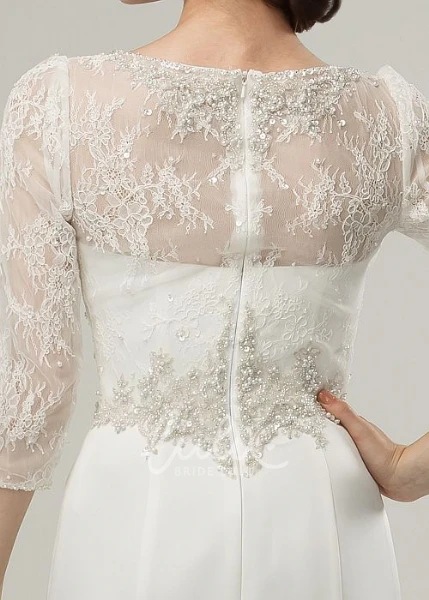 Satin Wedding Dress with Appliqued Scoop Neck & Sweep Train Maxi Length