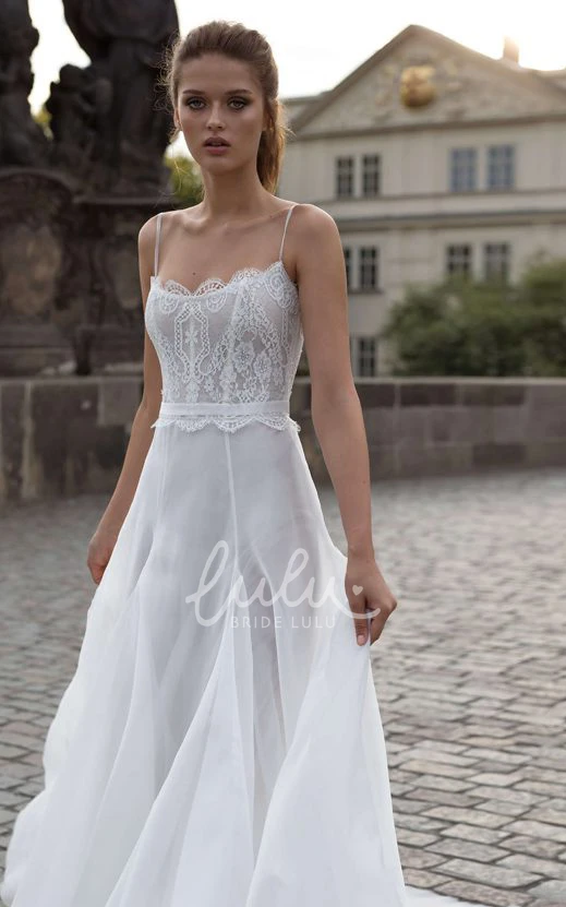 Lace A Line Spaghetti Wedding Dress with Ruching Elegant & Sleeveless