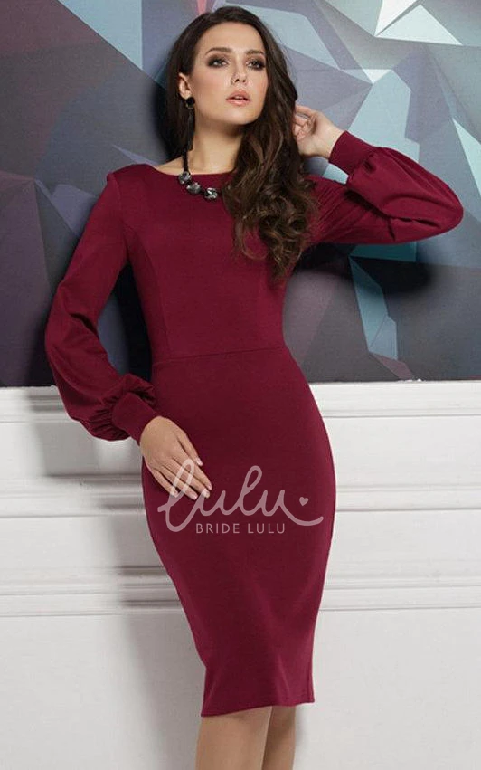 Knee-length Sheath Prom Dress with Puff Sleeves