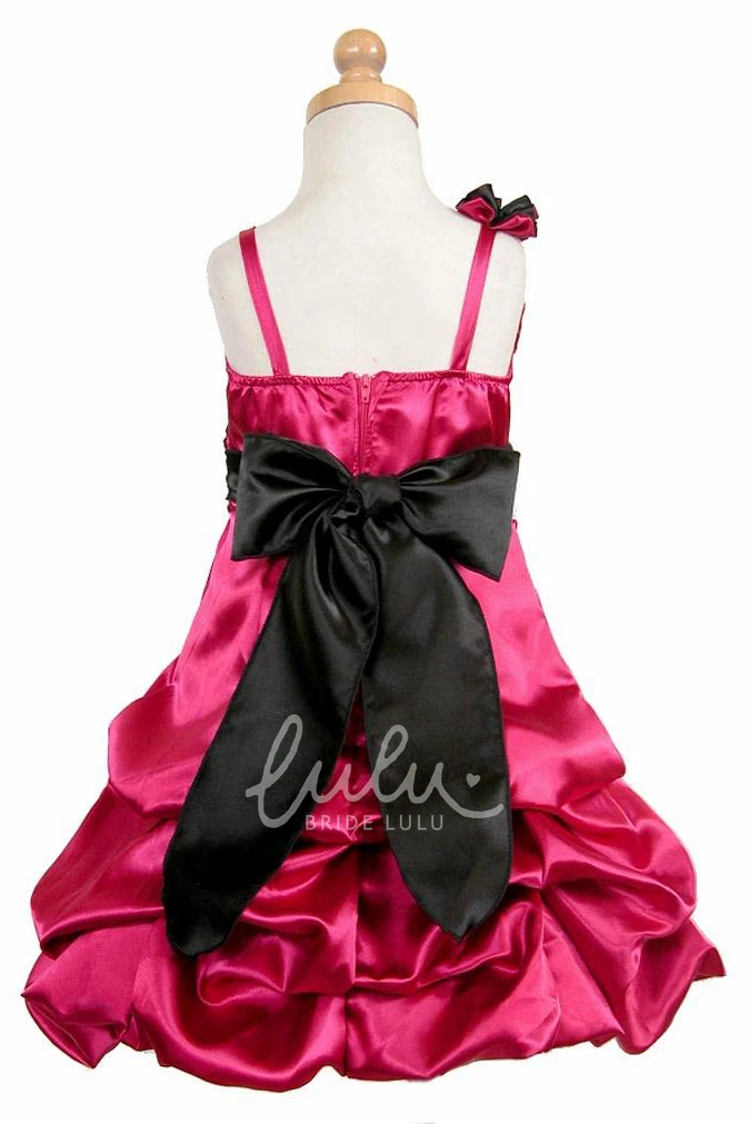 Floral Satin Cape Midi Flower Girl Dress with Ruched Detail