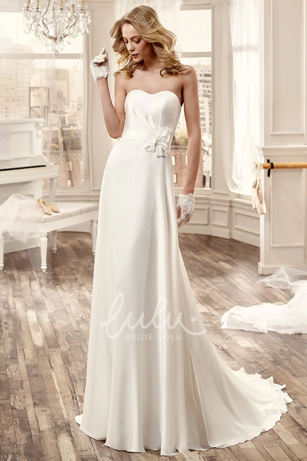 Floral Strapless Chiffon Wedding Dress with Brush Train Elegant Bridal Gown