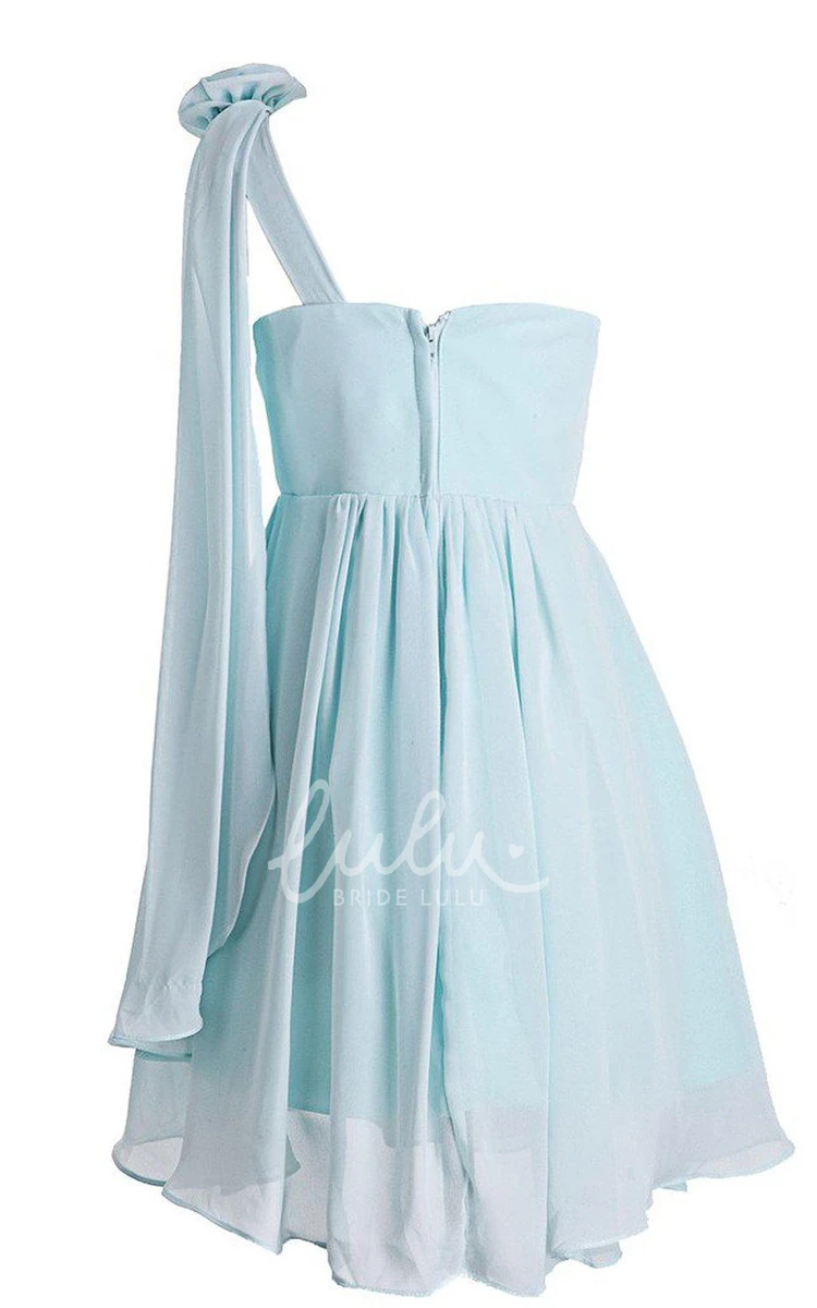 Elegant Charming Unique One-Shoulder Chiffon A-Line Short Pleated Dress With Flowers