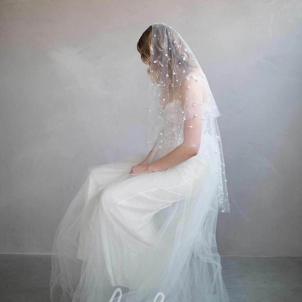 Elegant Two Tier Tulle Beaded Fingertip Veil