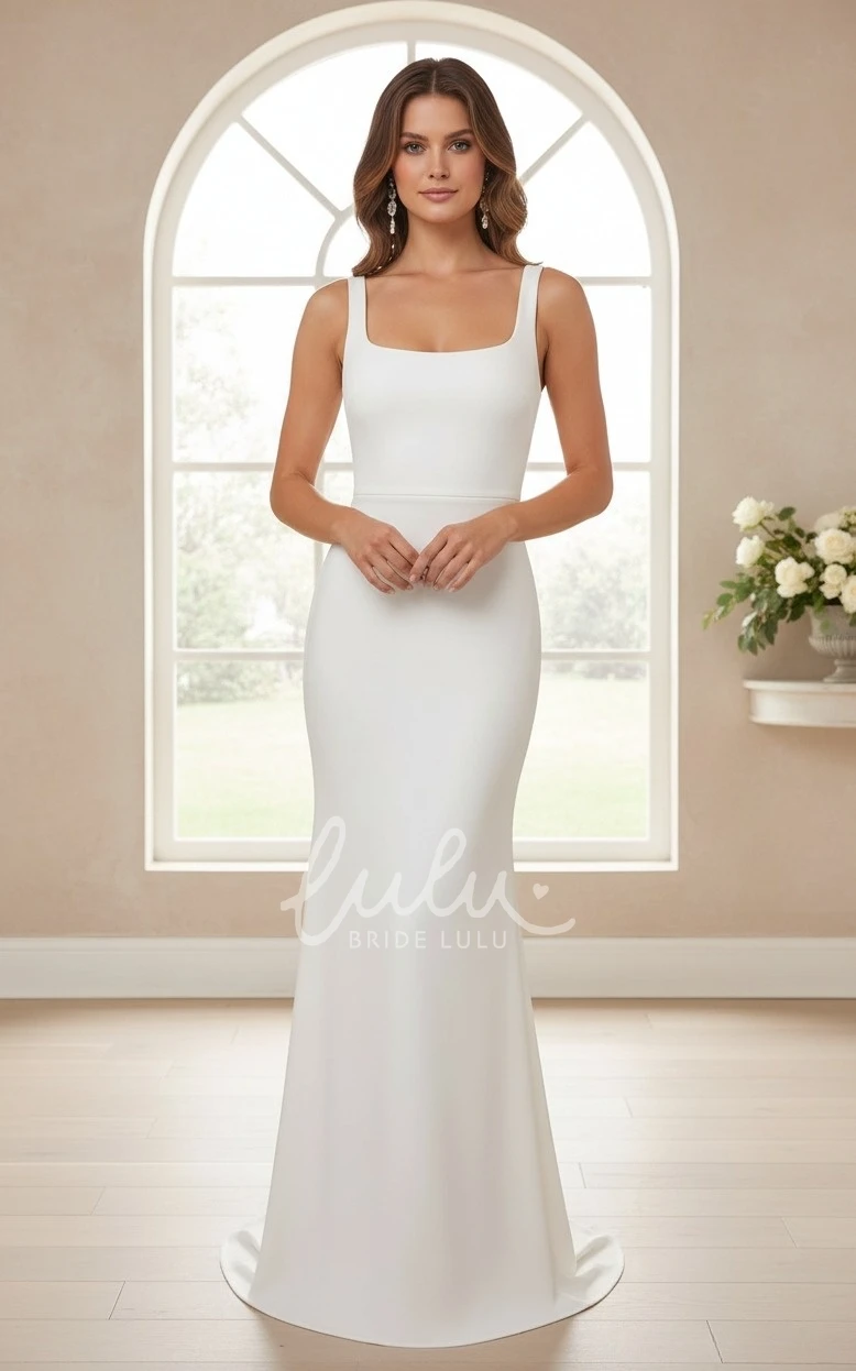 Modern Square Neck Backless Wedding Dress Simple Sleeveless Bow White Bridal Gown