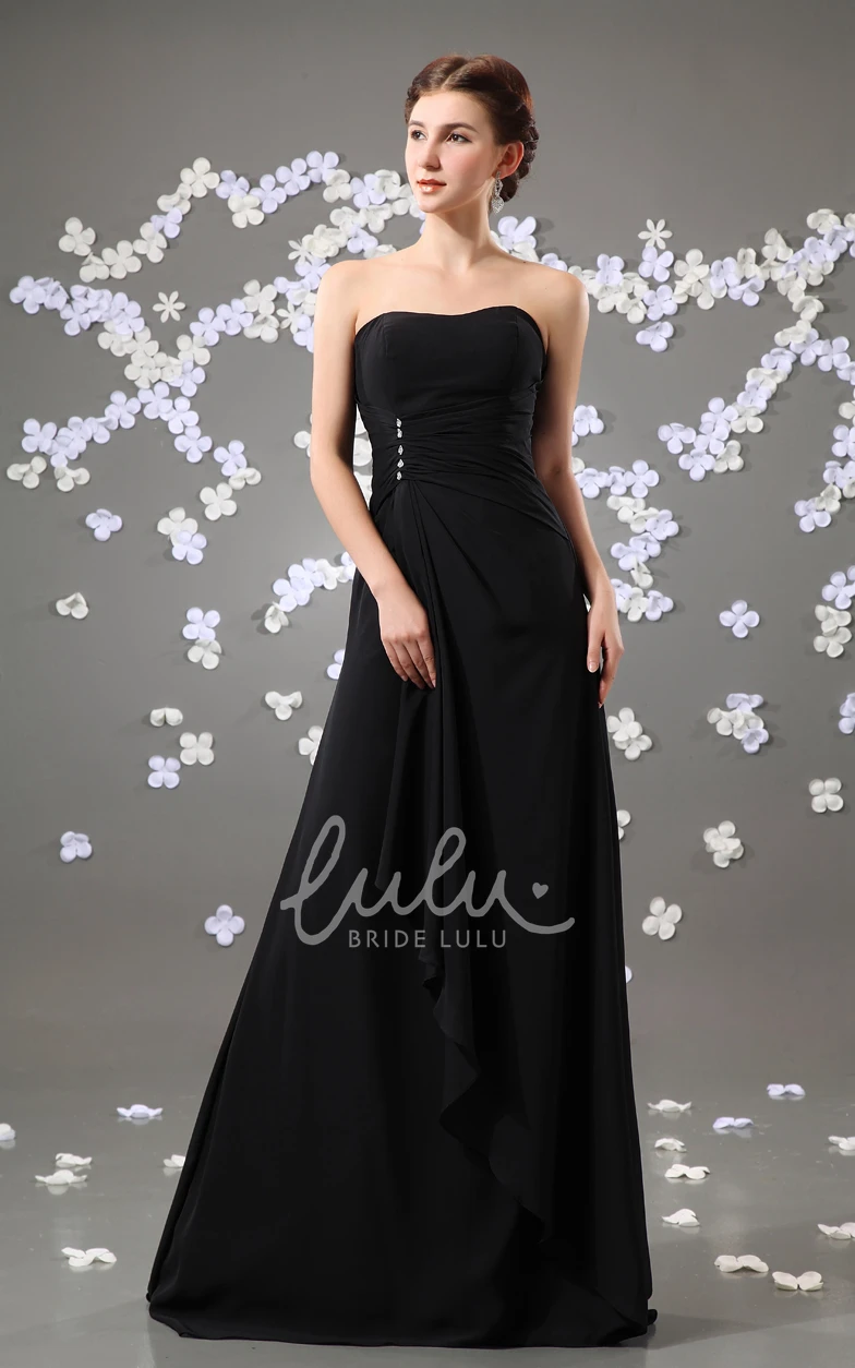 Ruched Chiffon Maxi Dress Strapless Ruffle Flowy Women's