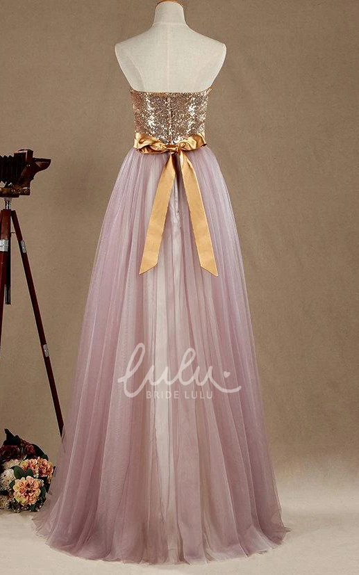 Sequin Tulle & Satin Maxi Dress Sweetheart Bridesmaid Gown